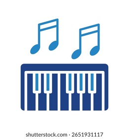 Piano dual tone blue color icon, mini illustration for relaxation, party, pubs and bars UI, UX kit, app and web development, digital or print.