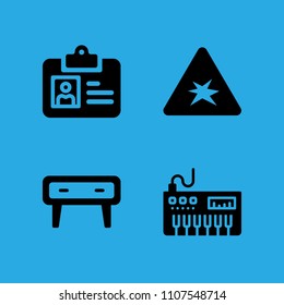 piano, explosive, cupboard and id card icons vector in sample icon set for web and graphic design