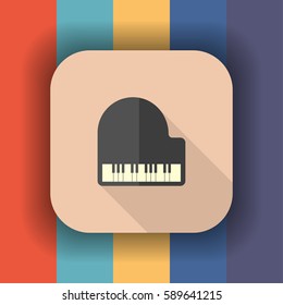 piano flat icon with long shadow, vector illustration