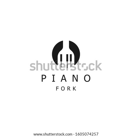Piano Fork Logo Creative Music Restaurant and Jazz Cafe Emblem for Culinary Branding Identity