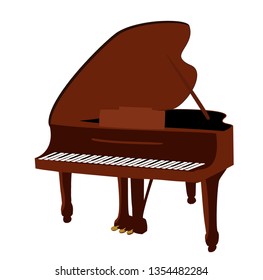 Piano, grand piano. Music, pianist. Musical instrument.  Modern vector flat design image isolated on white background. 

