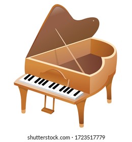 Piano, grand piano. Music, pianist. Musical instrument. brown grand piano. Modern vector illustration flat design image isolated on white background.