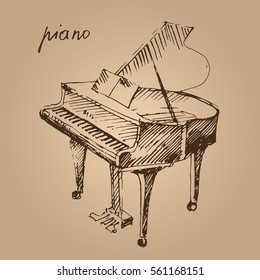 Piano. Hand drawn musical instrument. Sketch. Vector illustration.