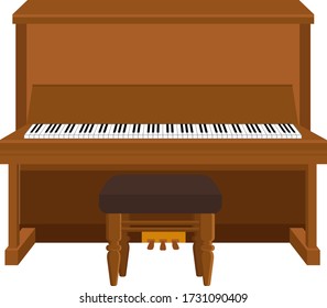 Piano and high chair. Vector illustration of a musical instrument on a white isolated background.