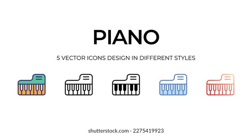 piano Icon Design in Five style with Editable Stroke. Line, Solid, Flat Line, Duo Tone Color, and Color Gradient Line. Suitable for Web Page, Mobile App, UI, UX and GUI design.