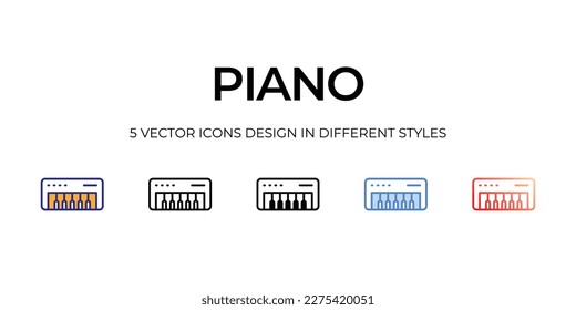 piano Icon Design in Five style with Editable Stroke. Line, Solid, Flat Line, Duo Tone Color, and Color Gradient Line. Suitable for Web Page, Mobile App, UI, UX and GUI design.