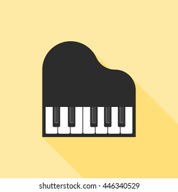 piano icon, flat design with long shadow