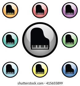 Piano Icon Glass Button Icon Set