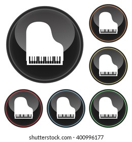 Piano Icon Glossy Button Icon Set in With Various Color Highlights