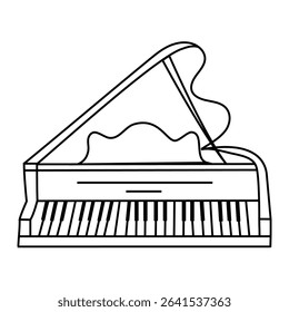 Piano icon. Music instrument symbol. Black line design. Vector white background.