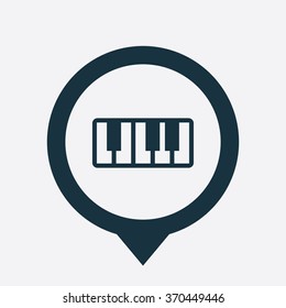 piano icon, on white background map pin