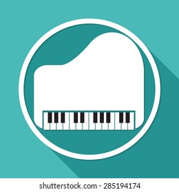 Piano Icon on white circle with a long shadow