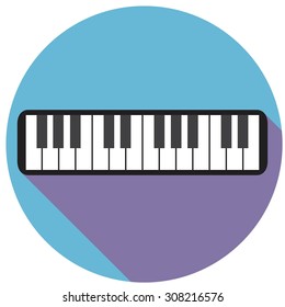 Piano Icon on white circle with a long shadow