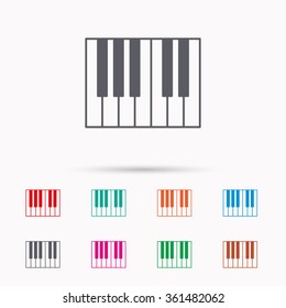 Piano icon. Royal musical instrument sign. Linear icons on white background.