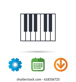 Piano icon. Royal musical instrument sign. Calendar, cogwheel and download arrow signs. Colored flat web icons. Vector