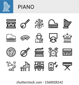 piano icon set. Collection of Harp, Drum, Banjo, Music, Grand piano, Piano, Accordion, Musician, Drums, Mandolin, Drum set, Gramophone icons