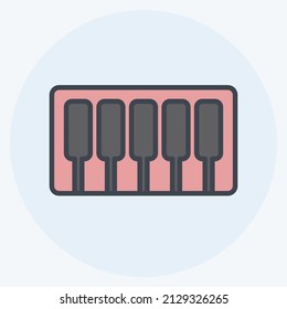 Piano Icon in trendy color mate style isolated on soft blue background