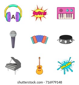 Piano icons set. Cartoon set of 9 piano vector icons for web isolated on white background