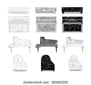 piano icons set - low poly