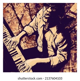 Piano jazz - Male pianist practicing - vector illustration (Ideal for printing, poster or wallpaper, house decoration) 