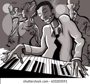 Piano jazz, singer and saxophonist - vector illustration