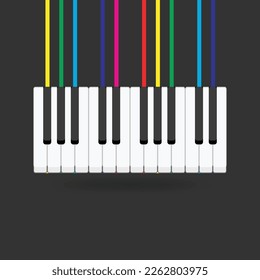 Piano Key Background With Colorful Rainbow Lines. Music Banner. Vector Illustration