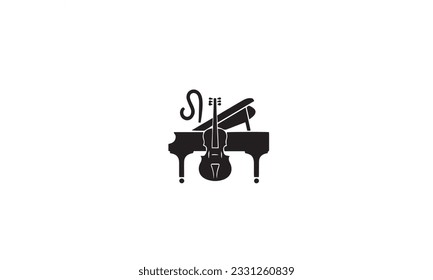  piano key musical instrument logo design black simple line art on white background