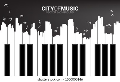 piano key shaped the the big city outline silhouette. Background concept for classic song event and music festival