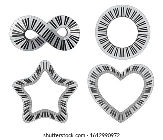 Piano keyboard decorative 3d elements. Musical set of symbols vector isolated.
