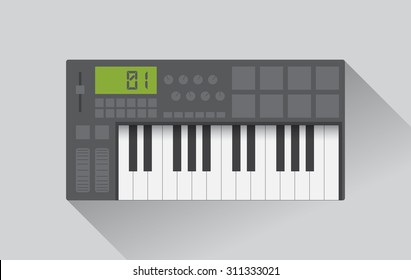 Piano keyboard in flat design, vector