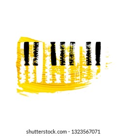 Piano keyboard hand drawn brush strokes on a golden paint abstract background. Vector decorative design element.