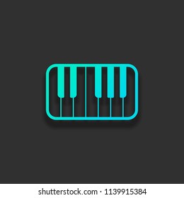 Piano keyboard icon. Colorful logo concept with soft shadow on dark background. Icon color of azure ocean