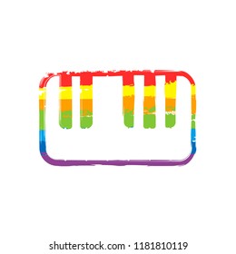 Piano keyboard icon. Drawing sign with LGBT style, seven colors of rainbow (red, orange, yellow, green, blue, indigo, violet