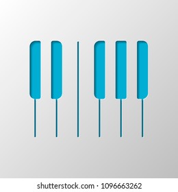 Piano keyboard icon. Horizontal view. Paper design. Cutted symbol with shadow