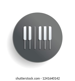 Piano keyboard icon. Horizontal view. White paper symbol on gray round button with shadow
