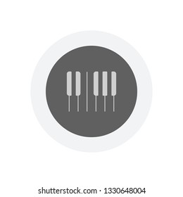 Piano keyboard icon. Horizontal view. Icon in colored circle with gray bold border. Web button, modern flat design