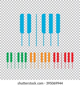 Piano keyboard icon. Horizontal view. Color set with transparent grid