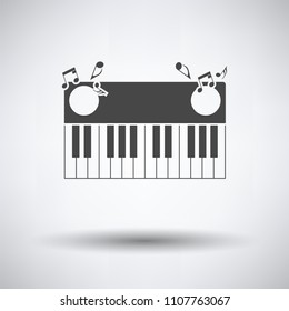 Piano keyboard icon on gray background, round shadow. Vector illustration.
