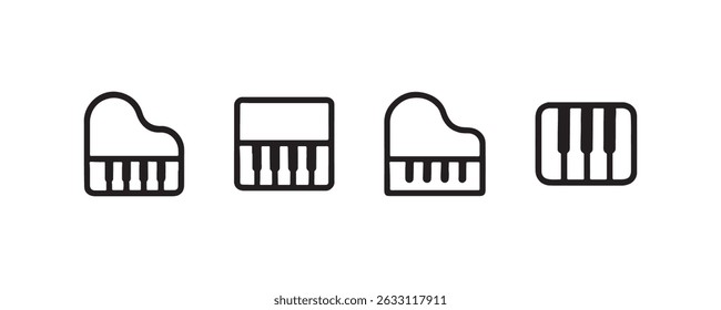 Piano and keyboard icon set in outline style vector