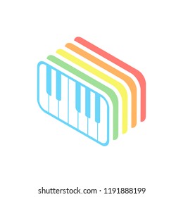 Piano keyboard icon. Stack of colorful isometric icons on white background