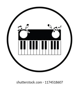 Piano keyboard icon. Thin circle design. Vector illustration.