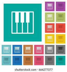 Piano keyboard multi colored flat icons on plain square backgrounds. Included white and darker icon variations for hover or active effects.