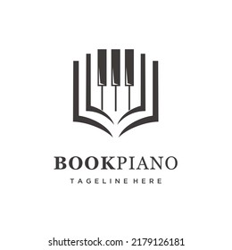 Piano keyboard music book logo design icon vector	