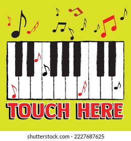 Teclado piano con notas musicales