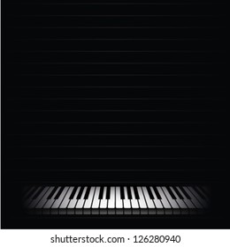 The piano keyboard is on a black background. 3d Piano keys on black background. Piano background. Vector illustration.