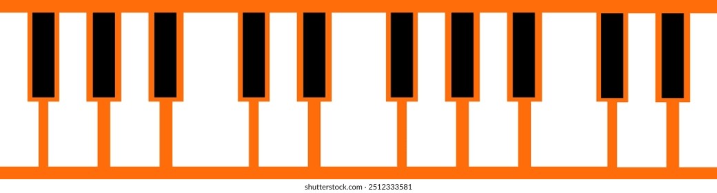 Teclado de piano sobre fondo naranja, elemento musical abstracto, Ilustración vectorial.