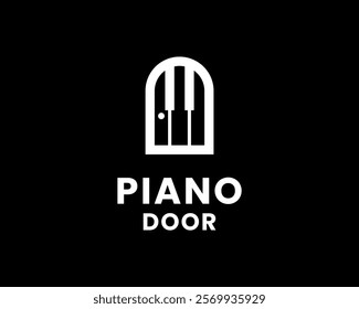 Piano Keyboard Orchestra Music Instrument with Door Doorway Vector Logo Design Illustration