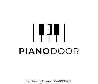 Piano Keyboard Orchestra Music Instrument with Open Door Doorway Vector Logo Design Illustration