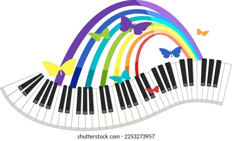 Piano keyboard with rainbow illustration