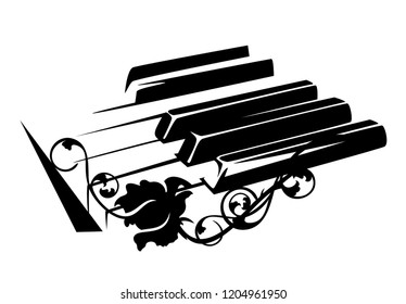 piano keyboard and rose flowers - classical music concept black and white vector design